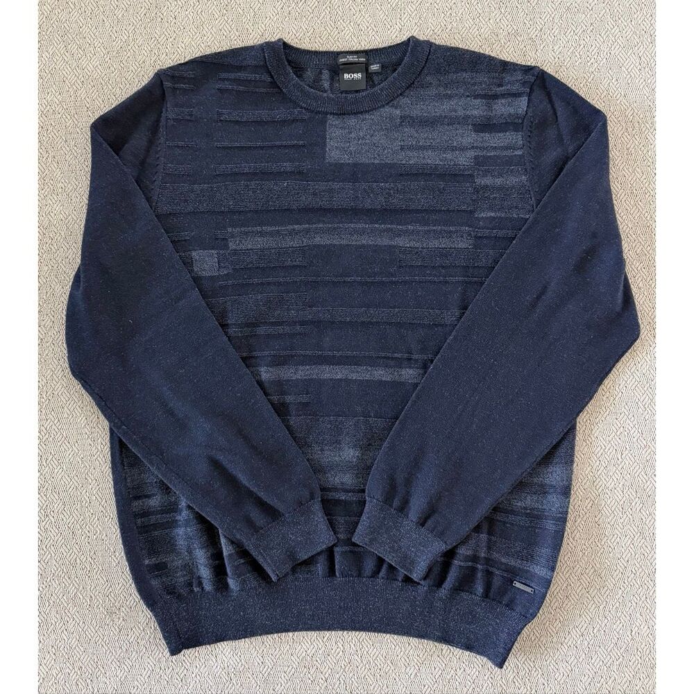 Hugo Boss Slim Fit Sweater XL Navy Blue Finest Italian Yarn Crewneck